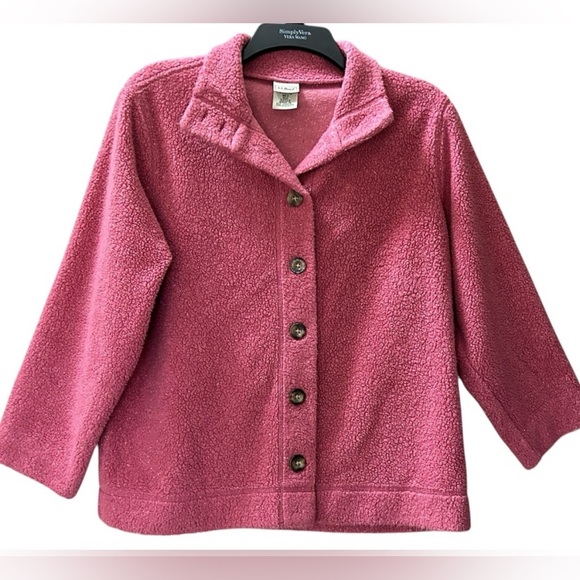 L.L.Bean Women’s Speckled Pink Fleece Button Down Jacket Warm Cozy Size M - Picture 2 of 13